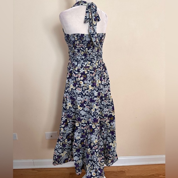 NWOT LES RÊVERIES Shirred Floral Fields Print Cotton Halter Midi Dress - Picture 5 of 8